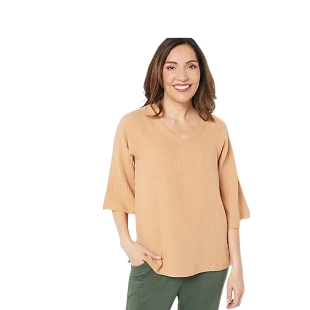 Cuddl Duds Glazed Honey Cotton Gauze Top Size M